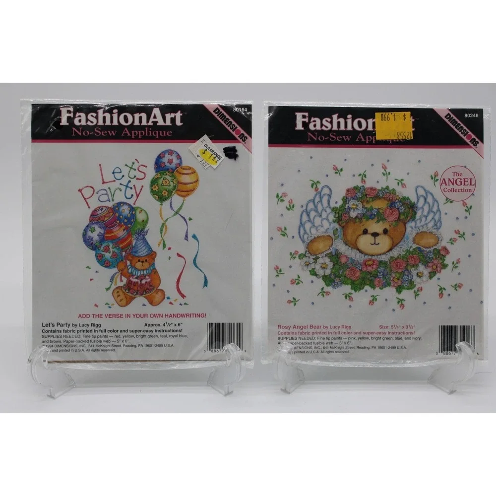 4 VTG No-Sew Applique 1994 Dimensions Fashion Art - Bears & Angels NEW